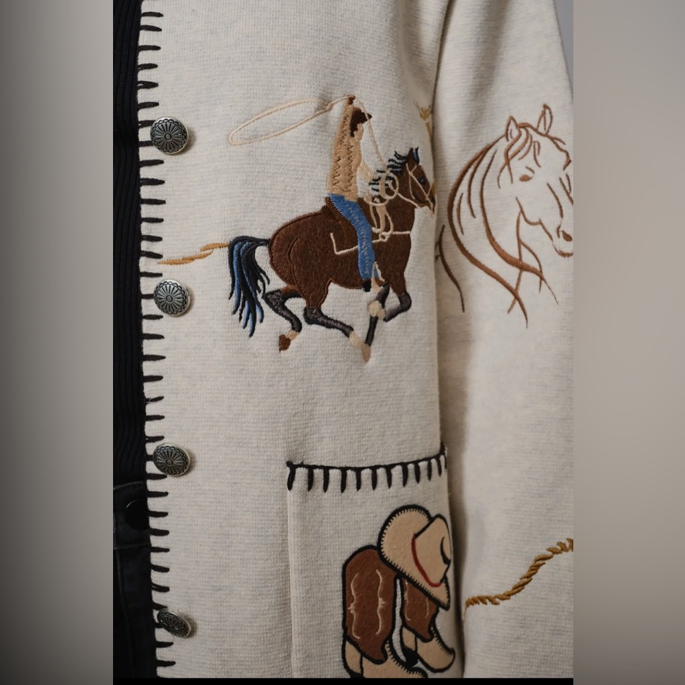 Western Embroidered Button-Up Jacket. blue b - Picture 5 of 13